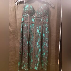 Black lace over green dress